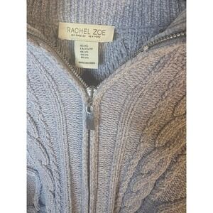 Rachel Zoe Blue Chenille Cable Knit Full Zip Mock Neck Sweater Womens XS NWT